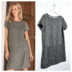 Garnet Hill Dress Womens Size 10 Gray 100% Linen Dropwaist Short Sleeve Shift